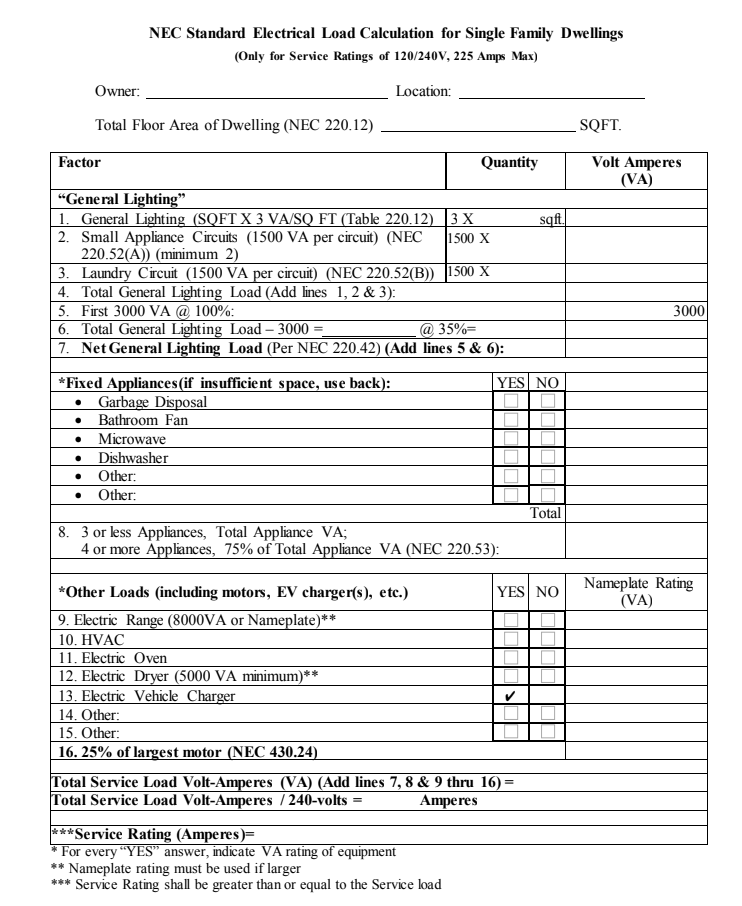 Solved NEC Standard Electrical Load Calculation for Single Chegg com