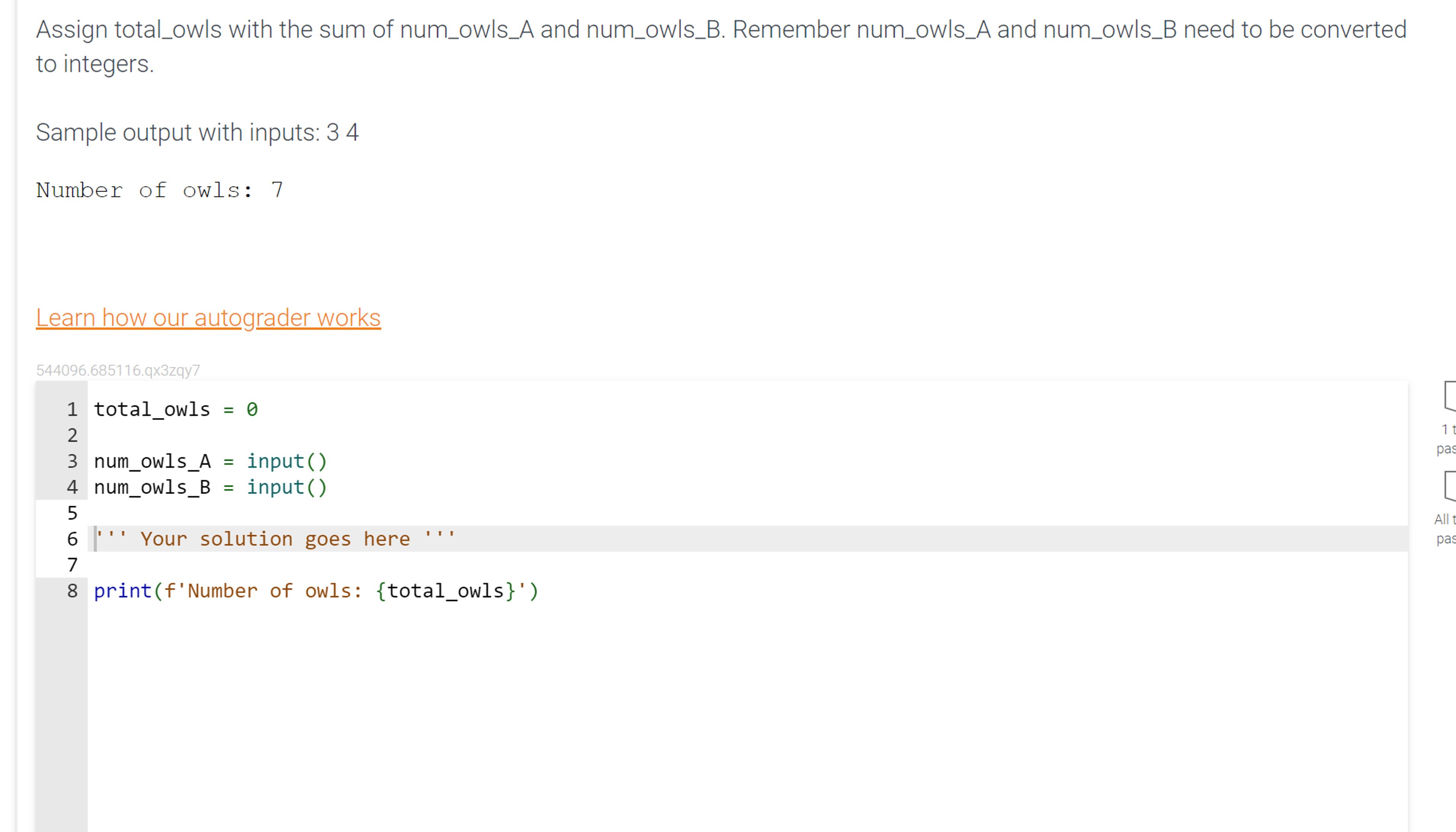 Solved Assign total_owls with the sum of num_owls_A and | Chegg.com
