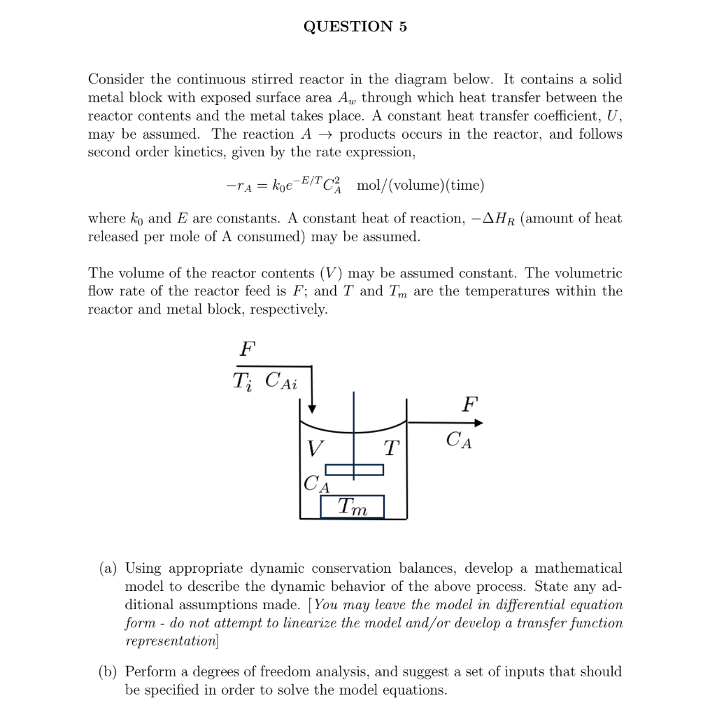 Solved QUESTION 5 Consider the continuous stirred reactor in | Chegg.com