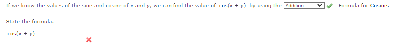 what is the value of cos x formula