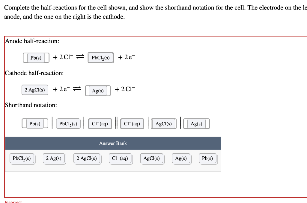 Solved Complete the half-reactions for the cell shown, and | Chegg.com