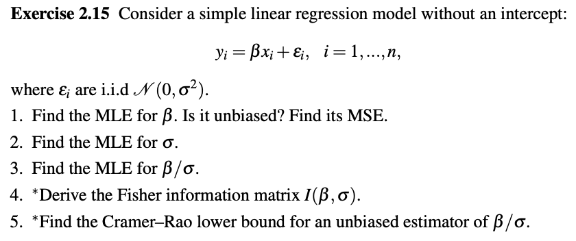 Solved Exercise 2.15 Consider the intercept-only model Y = a