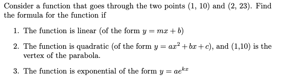 Solved Consider a function that goes through the two points | Chegg.com