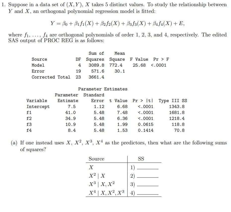 1. Suppose in a data set of (X,Y), X takes 5 distinct | Chegg.com
