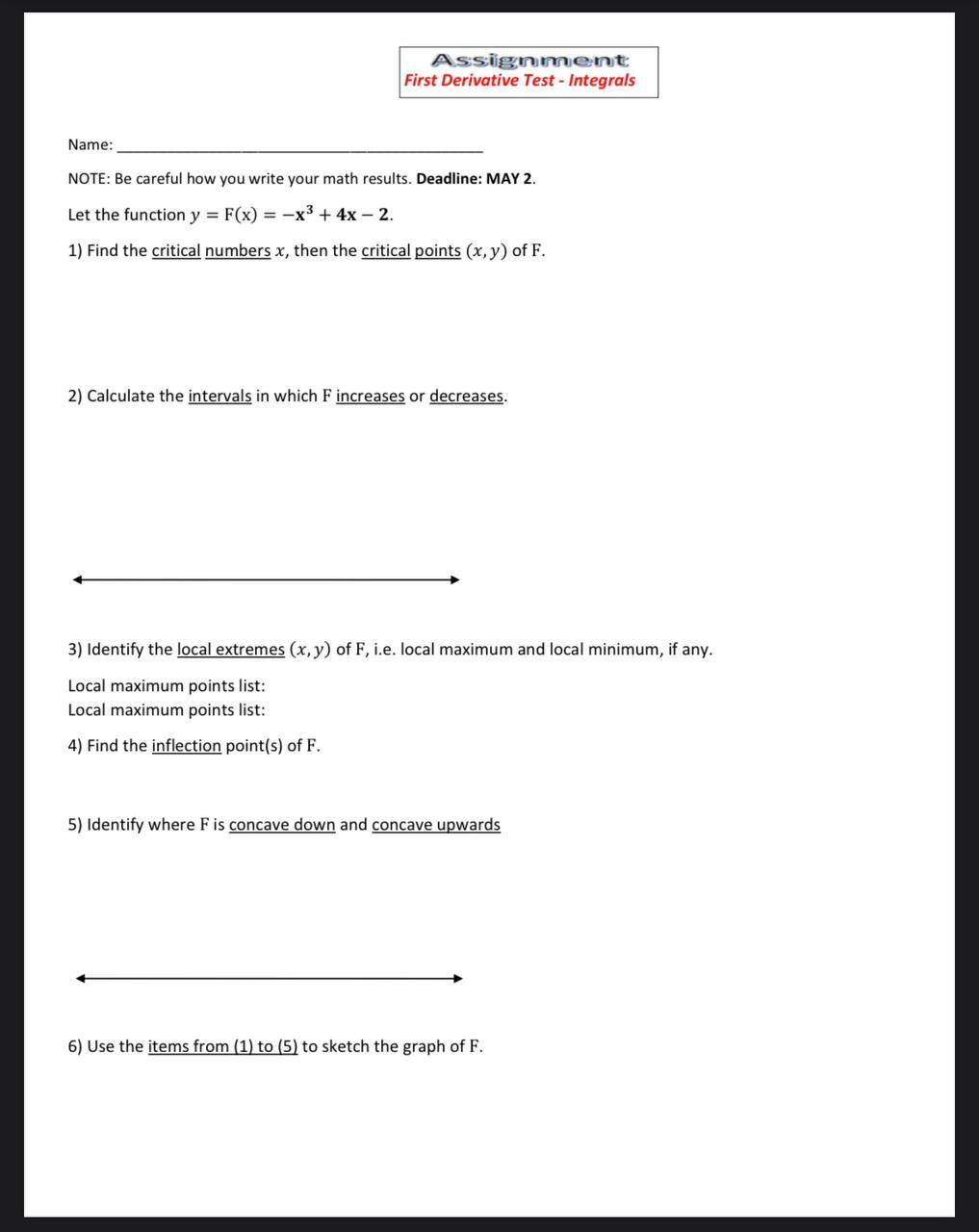 Let The Function Y=f(x)=−x3+4x−2. 1) Find The 