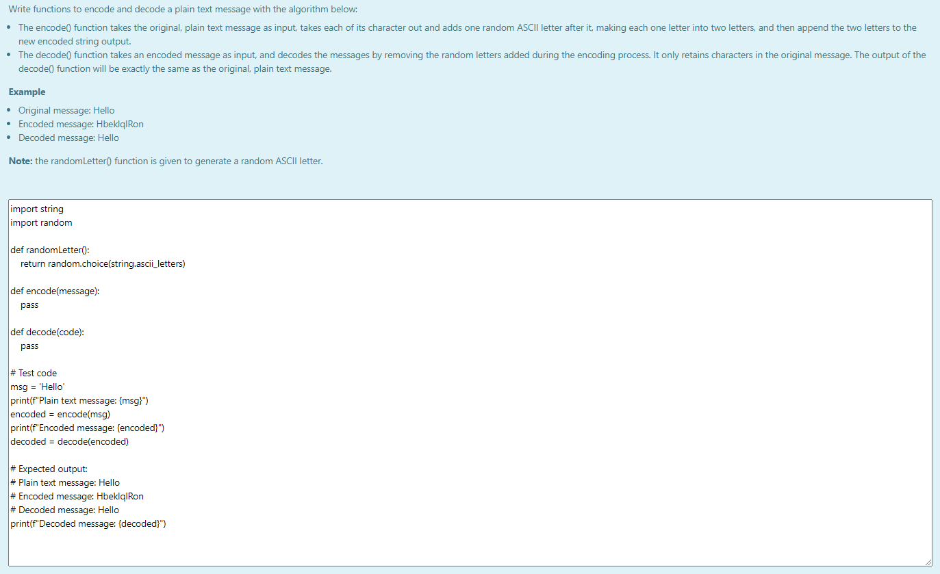 Solved Write functions to encode and decode a plain text | Chegg.com