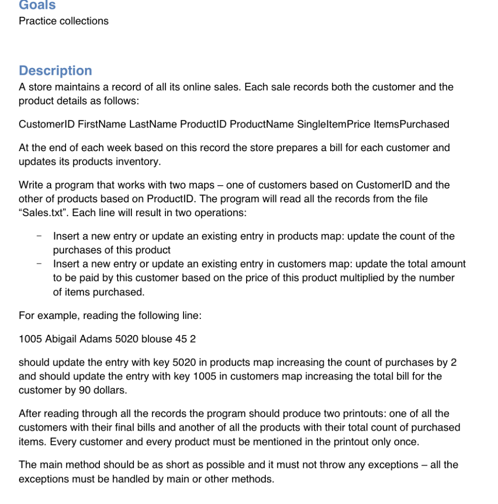 Solved practice collections description a store maintains a chegg