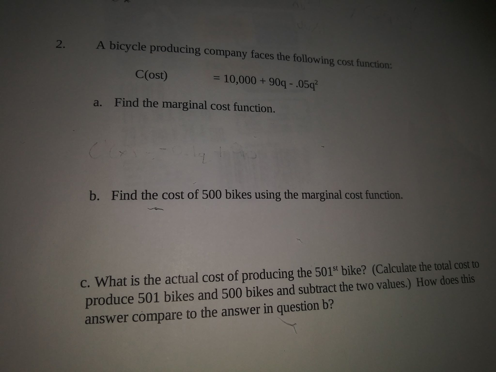 Solved A bicycle producing company faces the following cost | Chegg.com