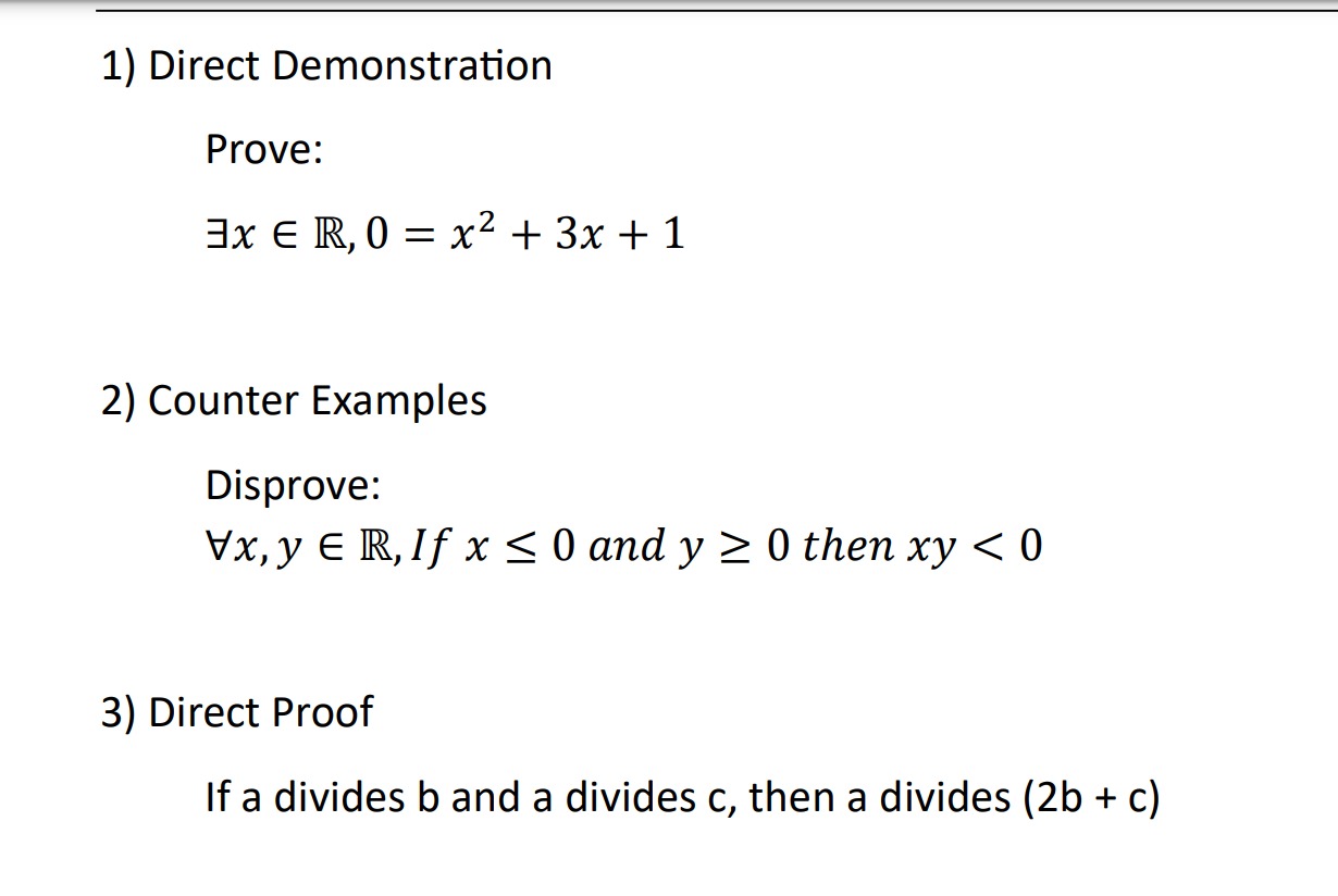 Solved 1) Direct Demonstration Prove: ∃x∈R,0=x2+3x+1 2) | Chegg.com