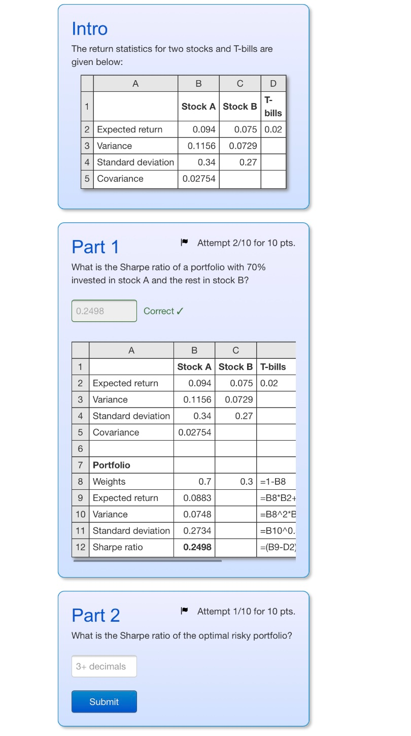 Solved Intro The Return Statistics For Two Stocks And | Chegg.com