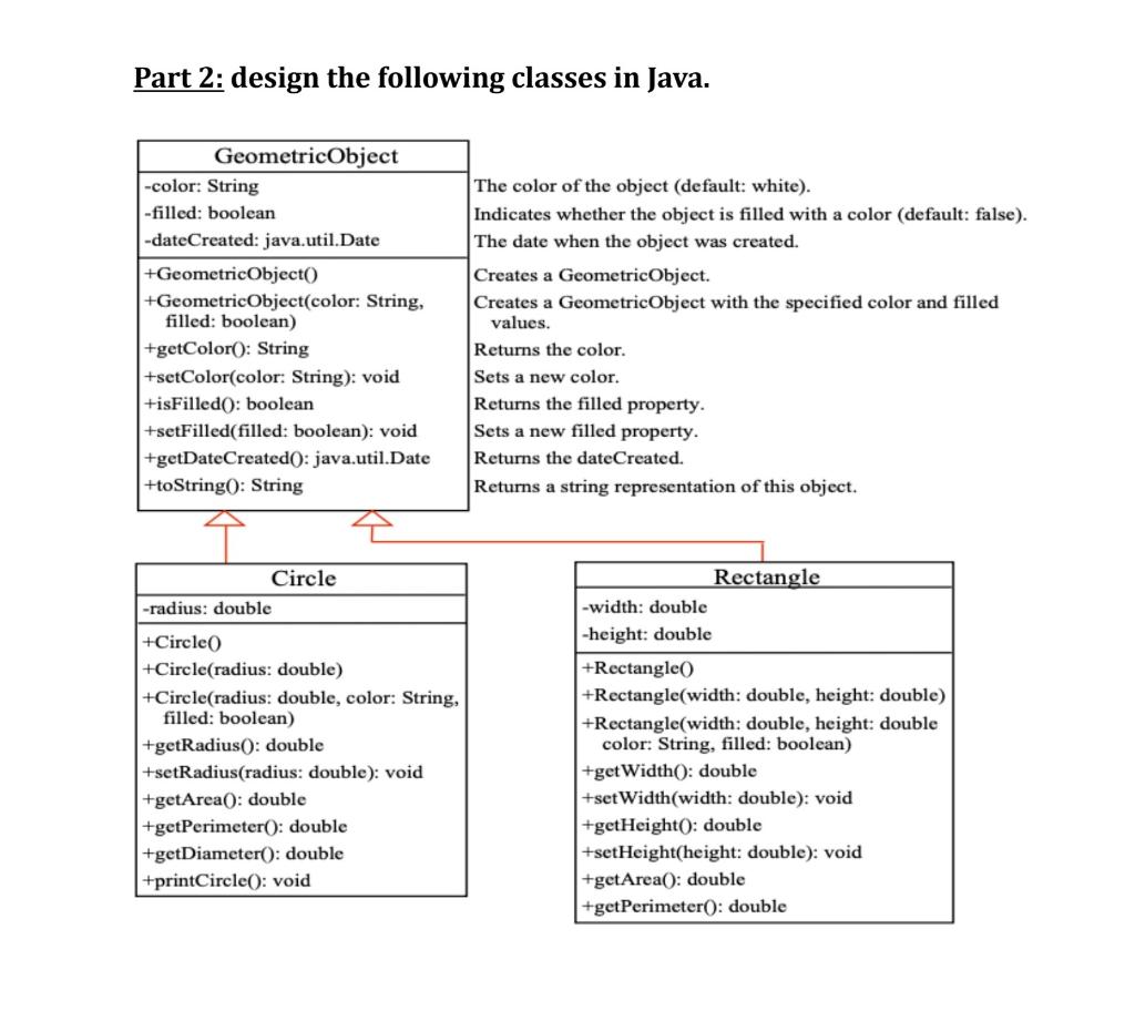 Solved Part 2: design the following classes in Java. | Chegg.com