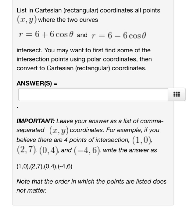 Solved List in Cartesian (rectangular) coordinates all | Chegg.com