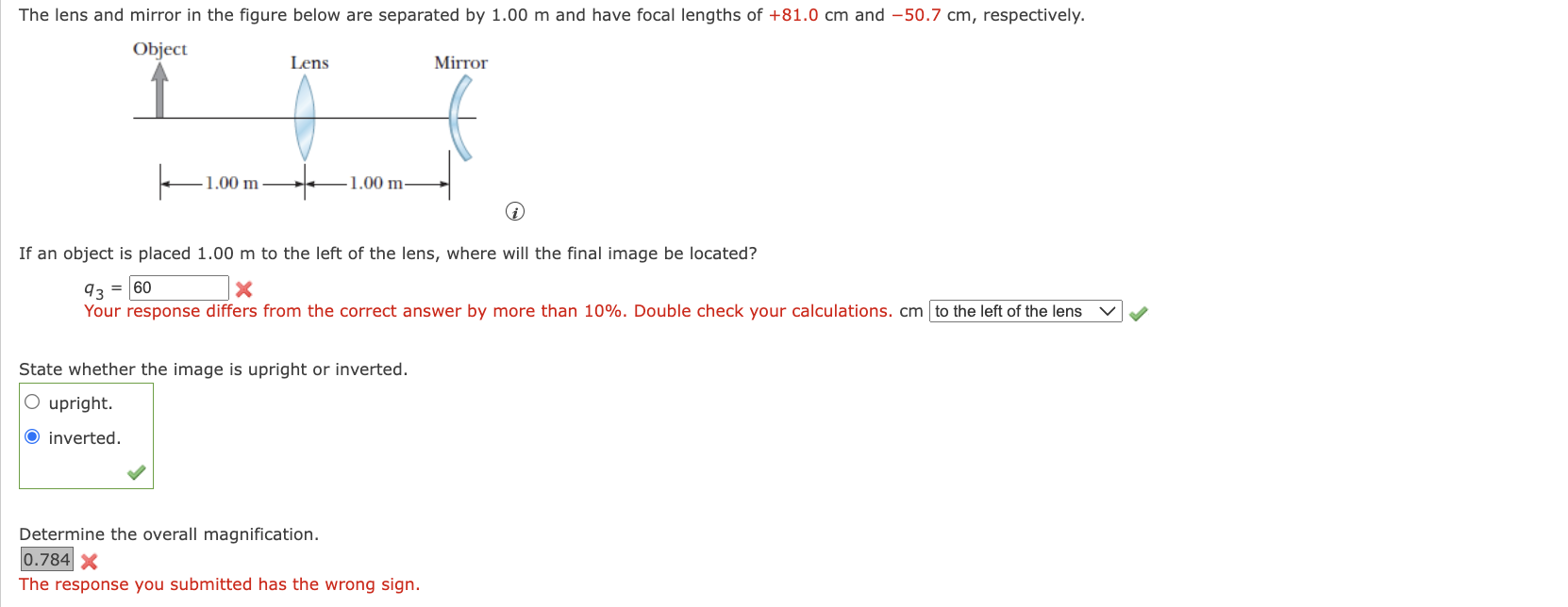 Solved If an object is placed \\( 1.00 \\mathrm{~m} \\) to | Chegg.com