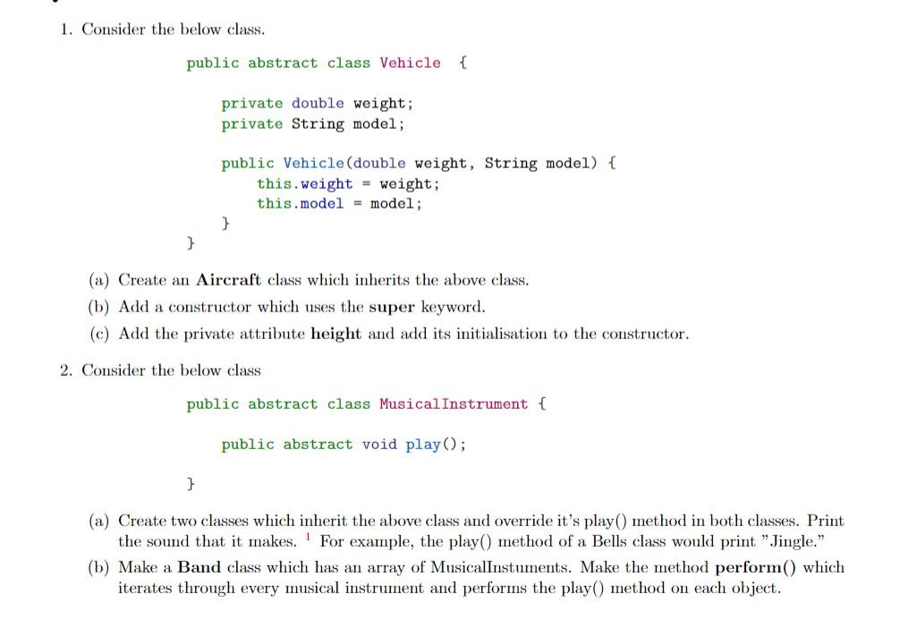 Solved 1. Consider the below class. public abstract class | Chegg.com