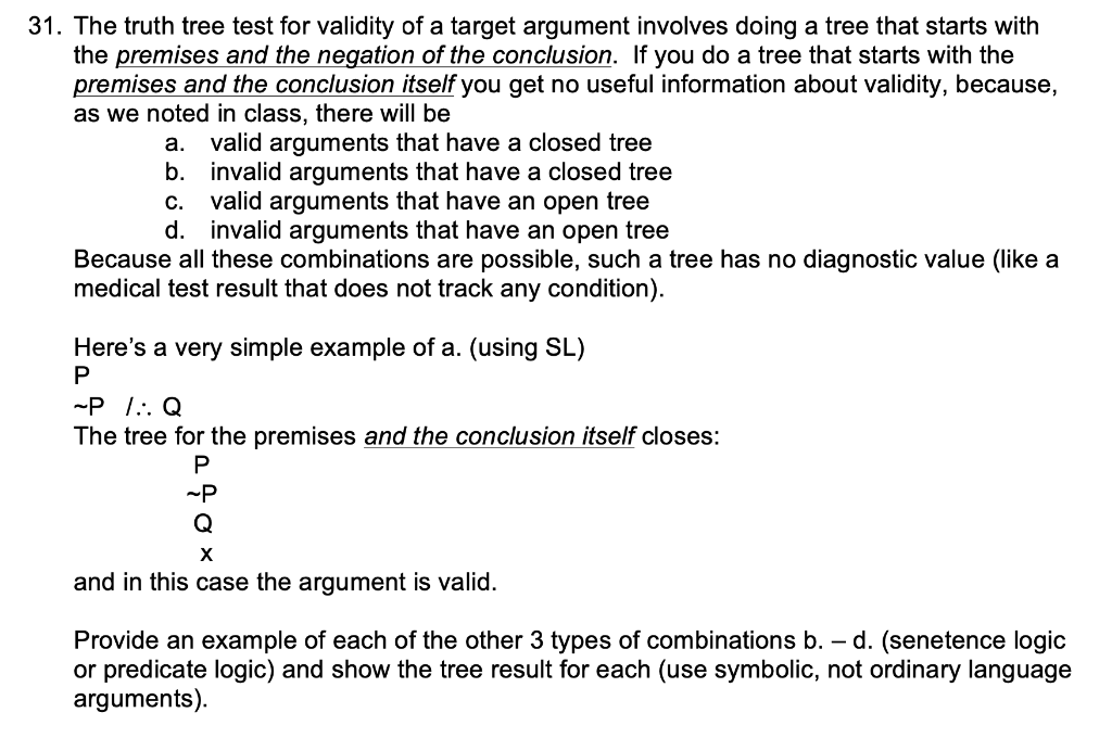 Solved a. 31. The truth tree test for validity of a target | Chegg.com