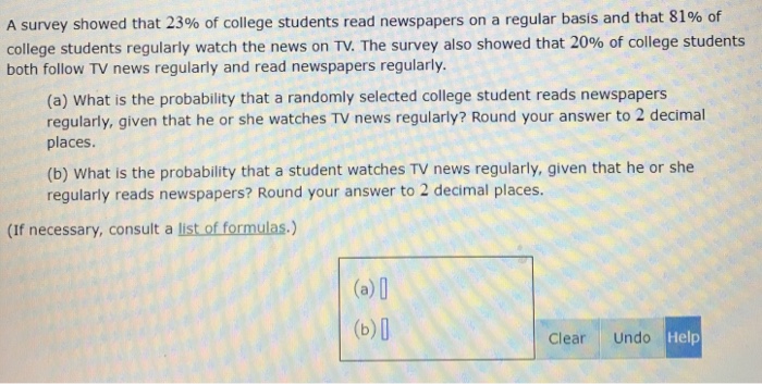 Solved A survey showed that 23% of college students read | Chegg.com