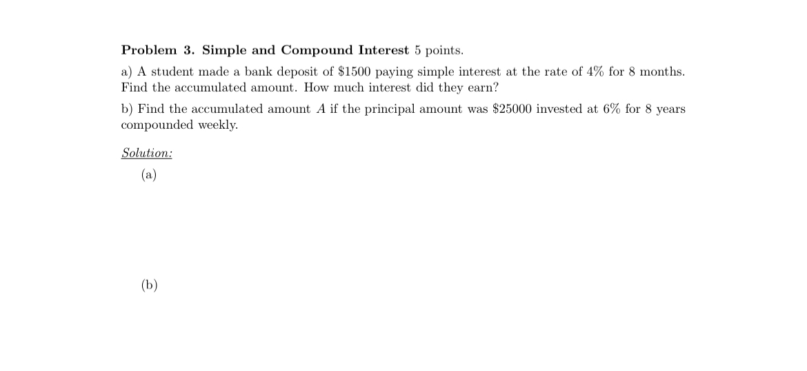 Solved Problem 3. ﻿Simple and Compound Interest 5 ﻿points.a) | Chegg.com