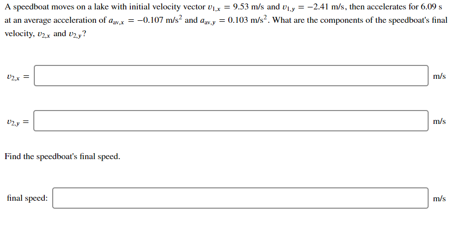 Solved A speedboat moves on a lake with initial velocity | Chegg.com
