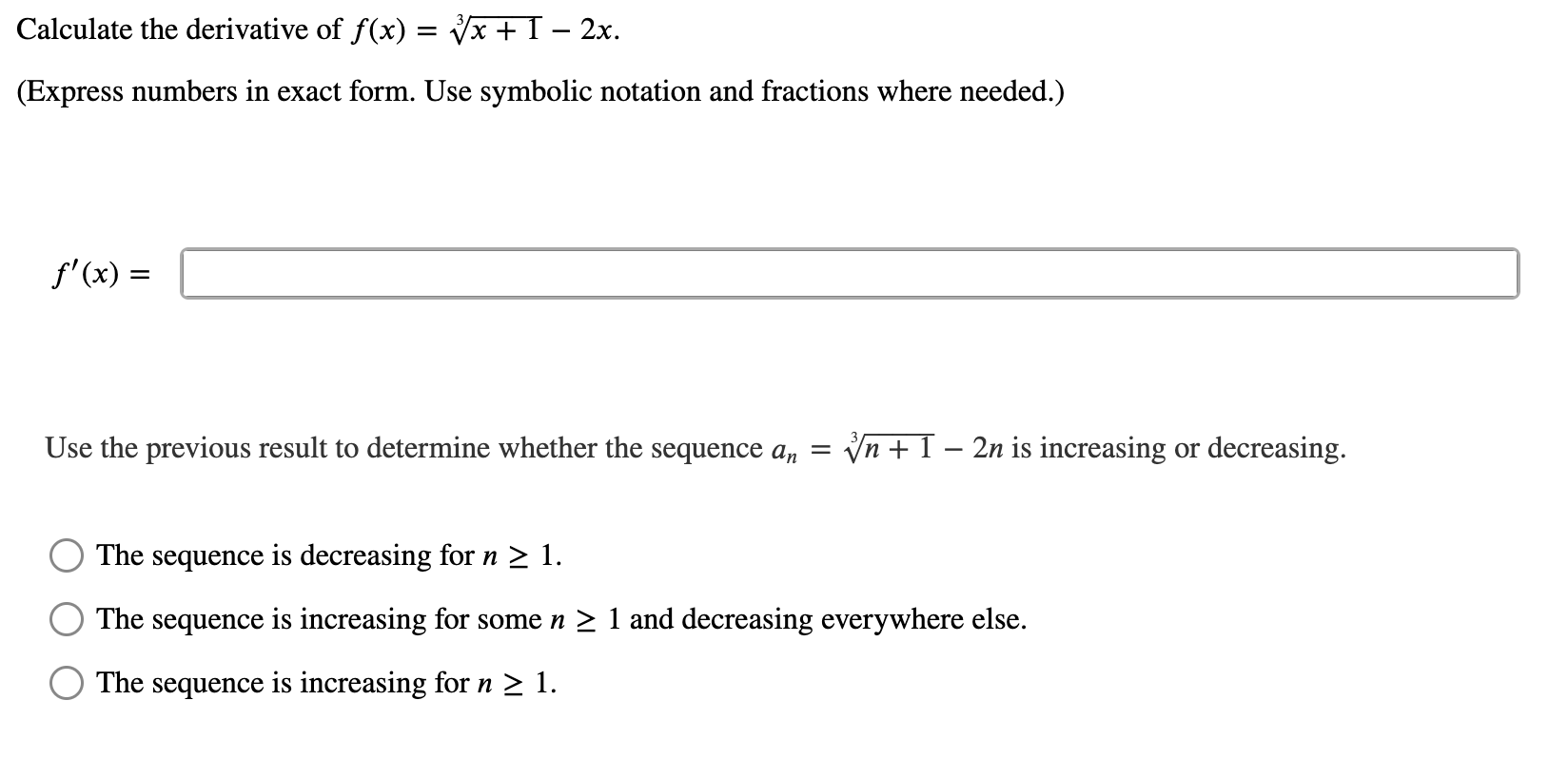 calculate the derivative of the function f x 3x x2