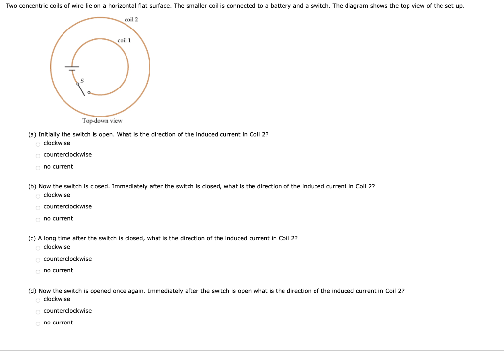 Solved Two concentric coils of wire lie on a horizontal flat | Chegg.com