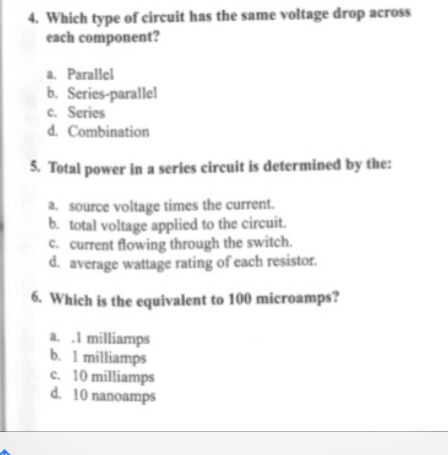 Solved Which type of circuit has the same voltage drop | Chegg.com