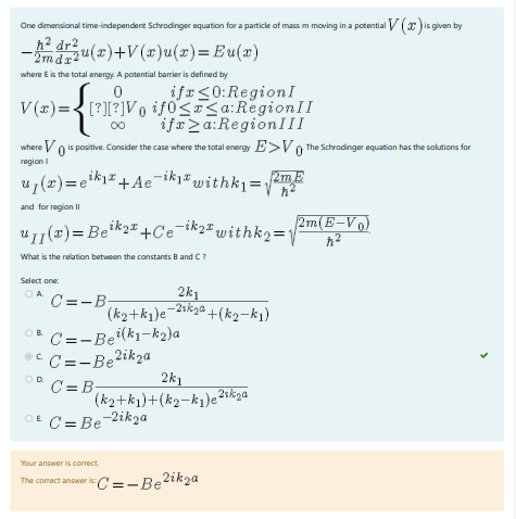 Solved The time independent one-dimensional Schrödinger's