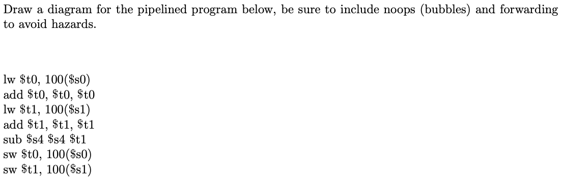 Solved Draw a diagram for the pipelined program below, be | Chegg.com