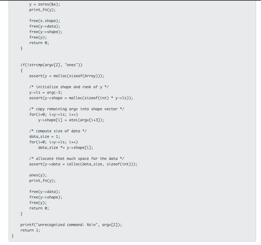 Write the following functions: void ones(Array *x) | Chegg.com