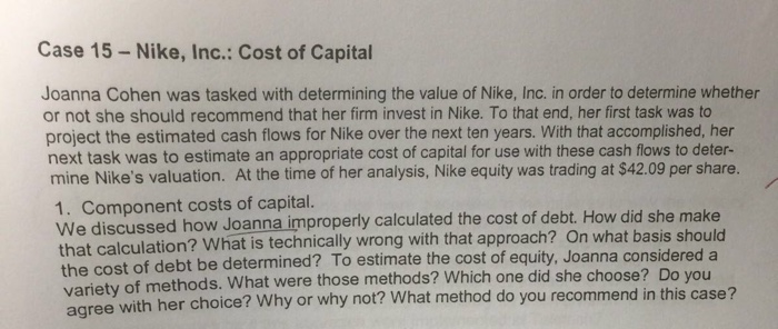 nike cost of capital case study chegg