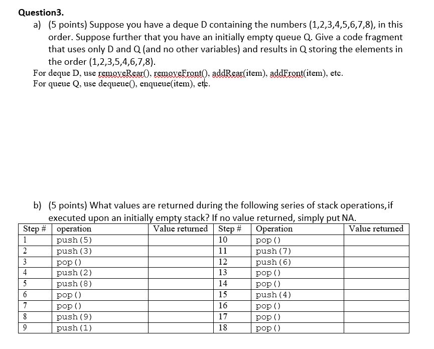 Solved Question3. A) (5 Points) Suppose You Have A Deque D | Chegg.com