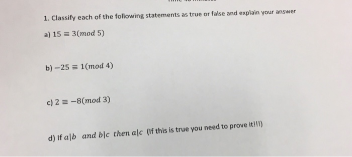 Solved 1. Classify each of the following statements as true | Chegg.com