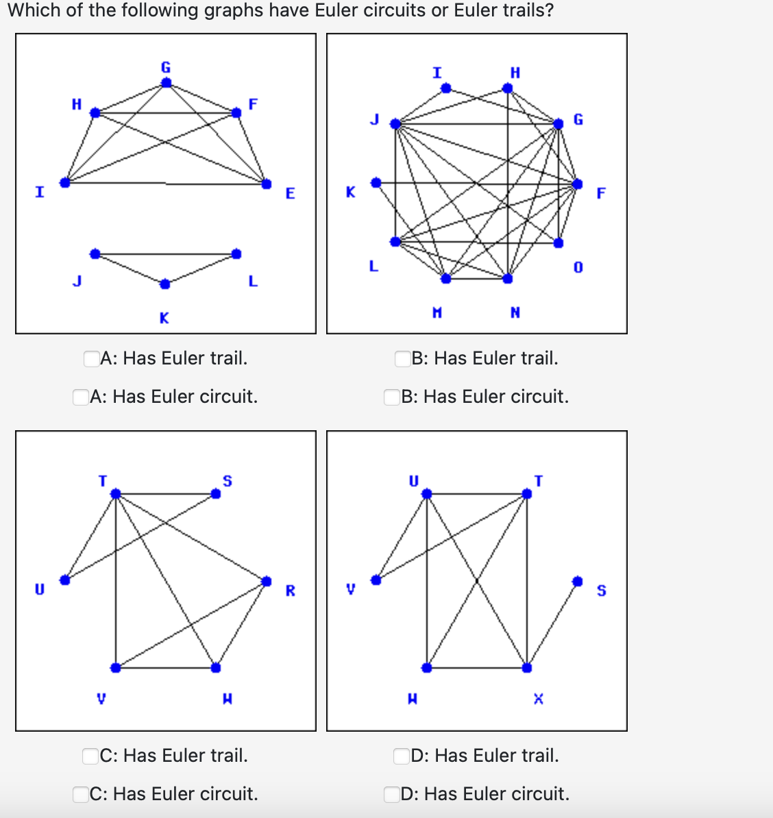 Solved Which of the following graphs have Euler circuits or | Chegg.com
