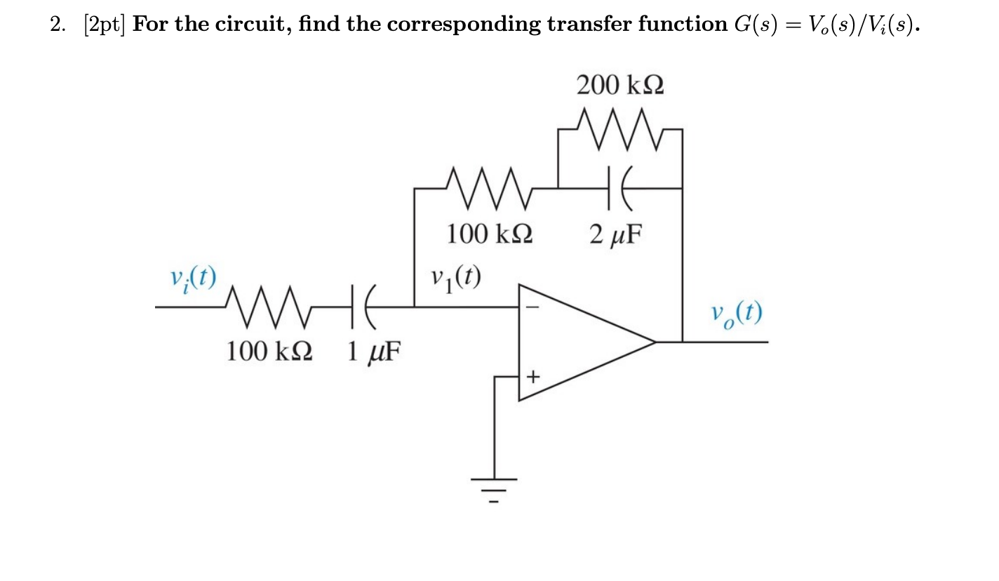 Solved 2pt] For the circuit, find the corresponding transfer | Chegg.com