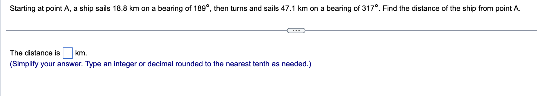 Solved Starting at point A, a ship sails 18.8 km on a | Chegg.com