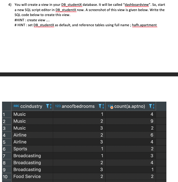 Solved 4) You will create a view in your DB student X | Chegg.com