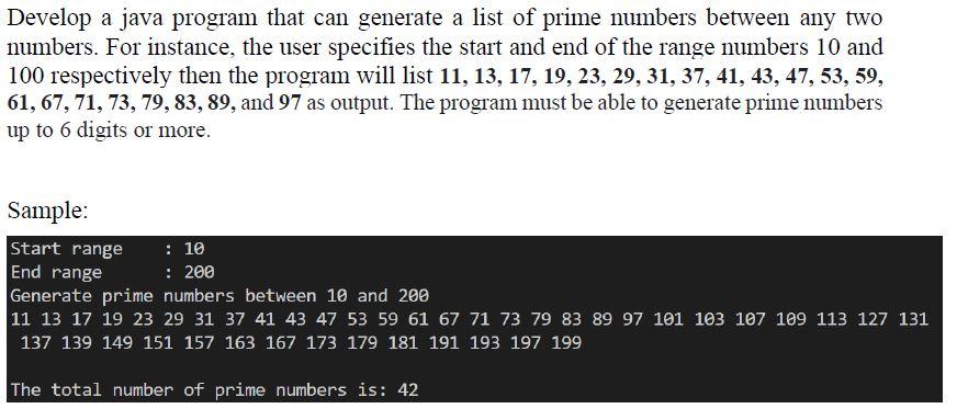 Solved Develop a java program that can generate a list of | Chegg.com
