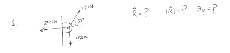 \( \vec{R}=? \quad|\vec{R}|=? \quad \theta_{x}=? \)