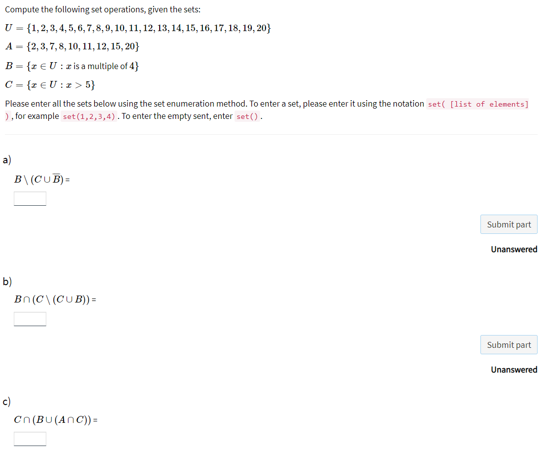 Solved Compute The Following Set Operations, Given The Sets: | Chegg.com