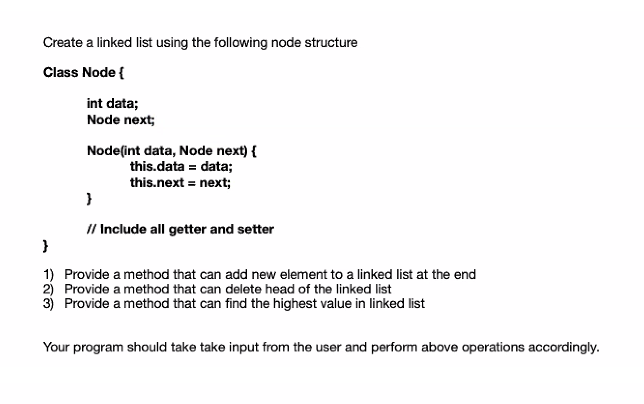 Solved Create a linked list using the following node | Chegg.com