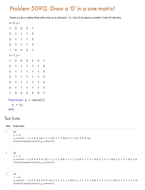 Solved Problem 50912. Draw a 'O' in a one matrix! Given a | Chegg.com