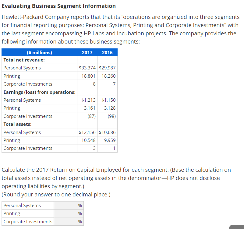 Solved Evaluating Business Segment Information | Chegg.com