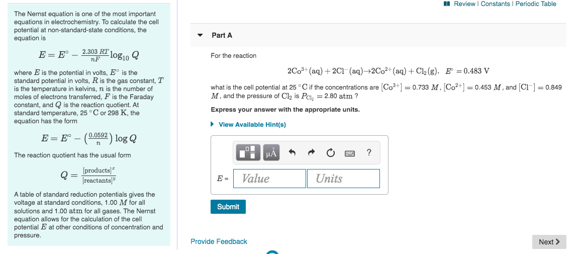 Solved Review Constants Periodic Table The Nernst Equatio Chegg Com