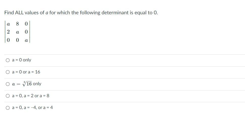 Solved Find ALL values of a for which the following | Chegg.com