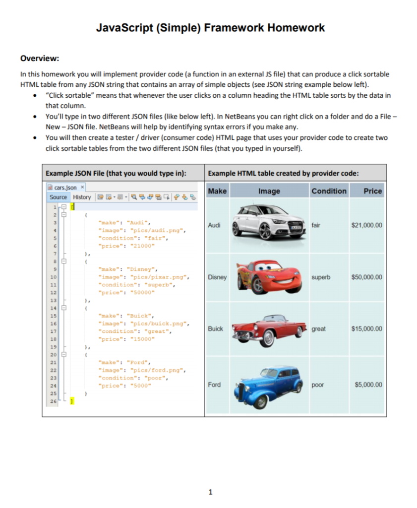 JavaScript (Simple) Framework Homework Overview: In | Chegg.com