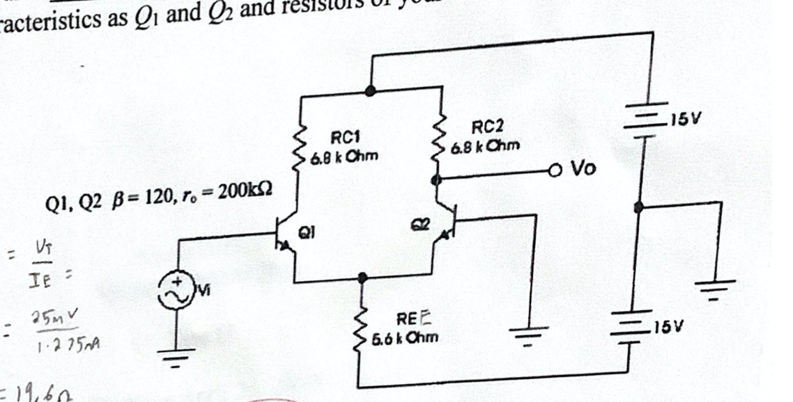 Solved Problem 4. For The Simple Differential Amplifier | Chegg.com