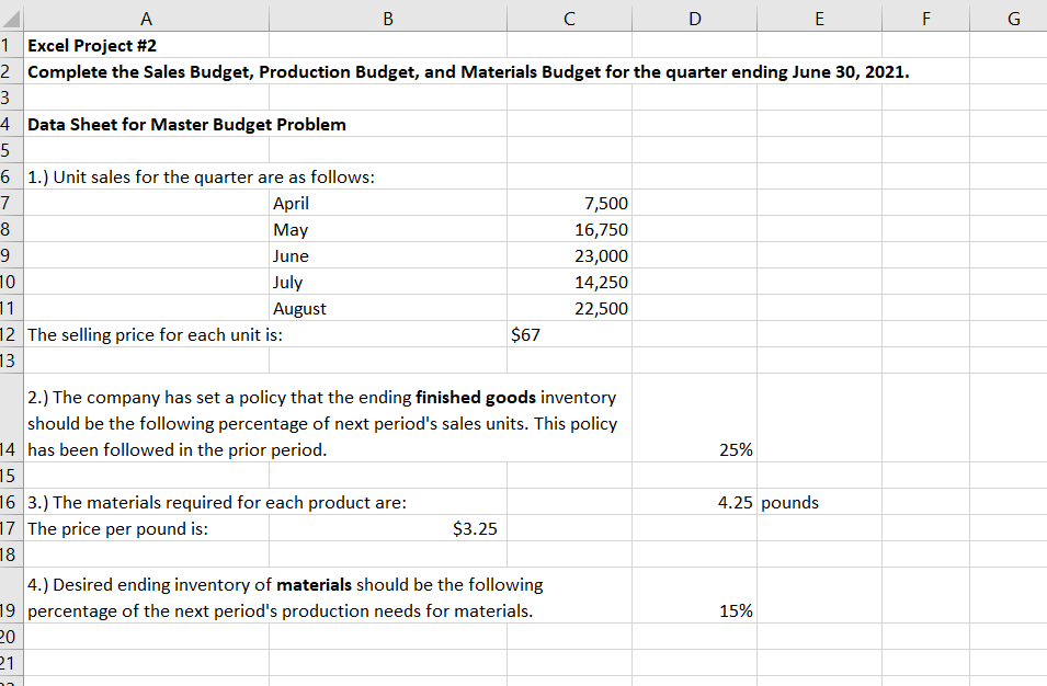 Solved F G A B с D E 1 Excel Project #2 2 Complete the Sales | Chegg.com