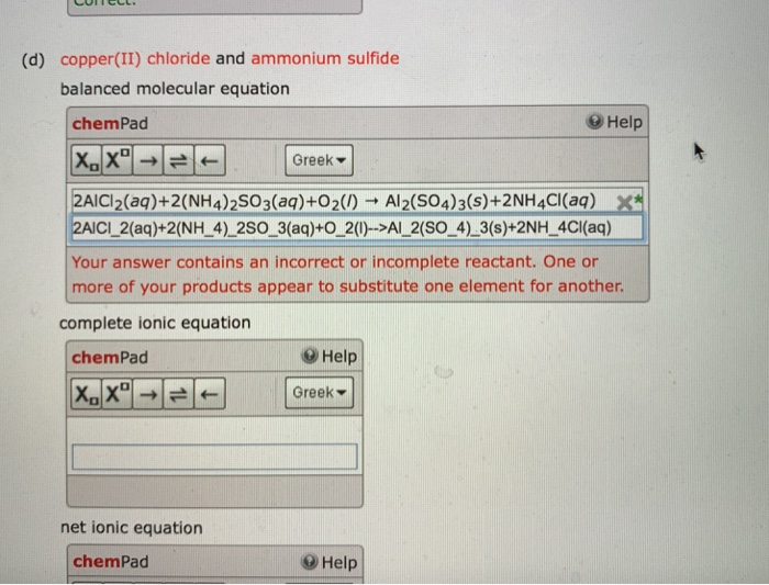 Solved copper (II) chloride and ammonium sulfide balanced