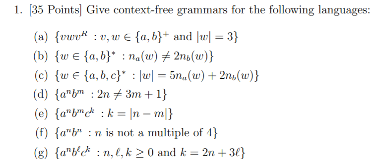 1 35 Points Give Context Free Grammars For The F Chegg Com