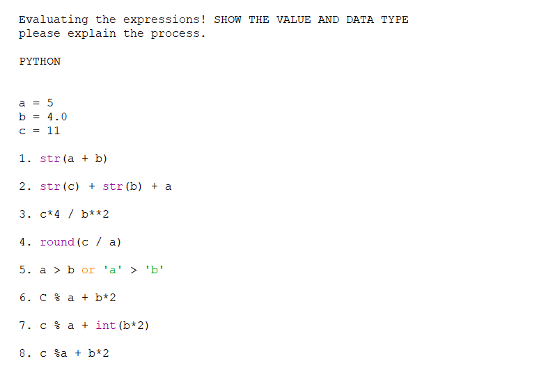 Solved Evaluating the expressions! SHOW THE VALUE AND DATA | Chegg.com