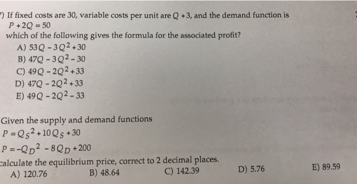 solved question 2 3 pts fixed costs per unit decrease ... Solved ) If fixed costs are 30, variable costs per unit are | Chegg.com